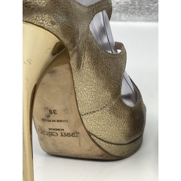 Jimmy Choo Sandals  Gold Strappy Open-Toe Platform Heels Size 39 Wedding Party - Picture 5 of 7